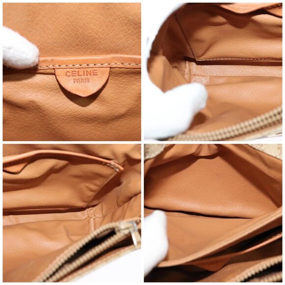 CELINE Macadam Canvas Shoulder Bag Beige Gold - Picture 15 of 16